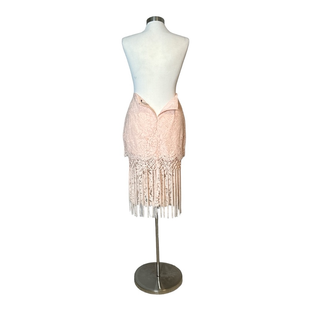TOPSHOP LACE BLUSH PINK TIERED FRINGED MIDI PENCIL SKIRT - Picture 9 of 13